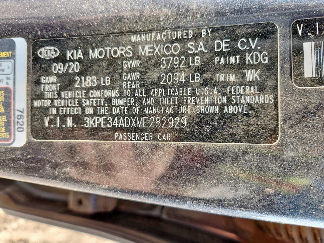 2021 KIA FORTE GT L 3KPF34ADXME282929