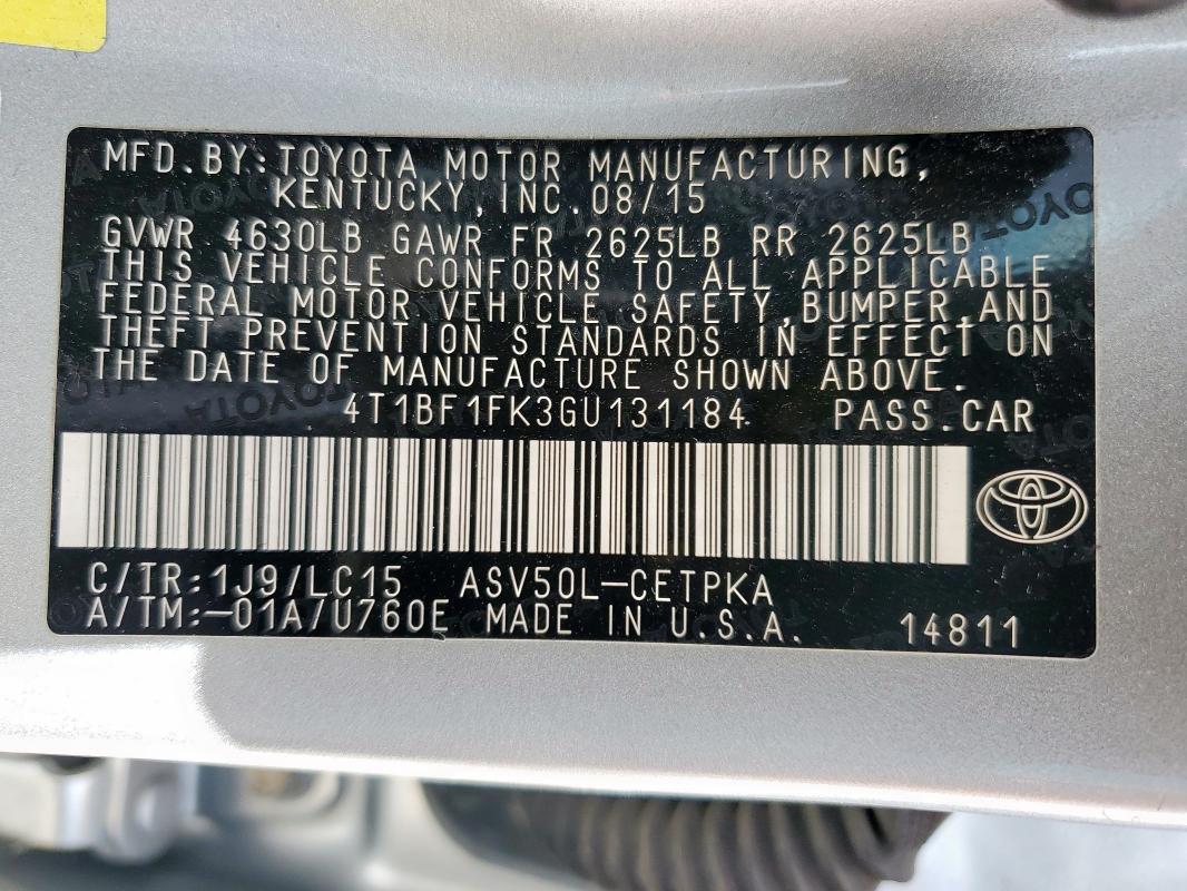 2016 TOYOTA CAMRY LE 4T1BF1FK3GU131184