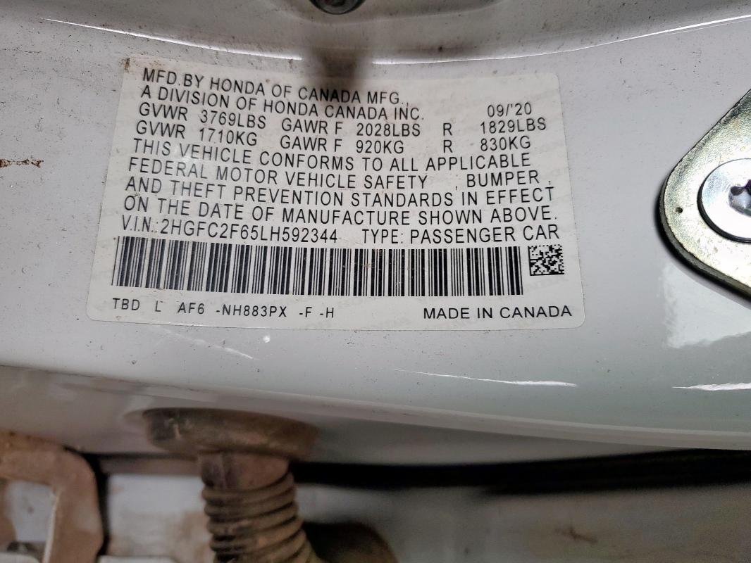 2020 HONDA CIVIC LX 2HGFC2F65LH592344