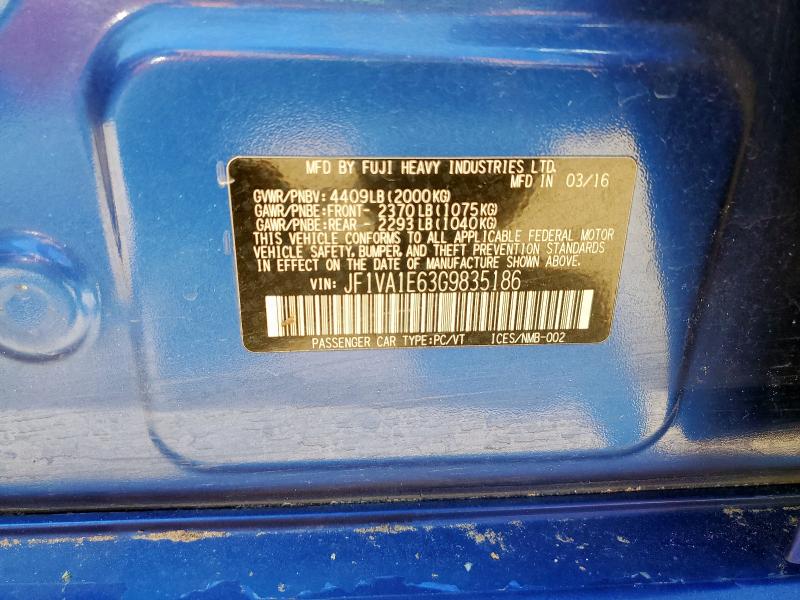 2016 SUBARU WRX PREMIU JF1VA1E63G9835186