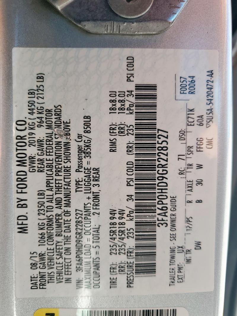 2016 FORD FUSION SE - 3FA6P0HD9GR228527