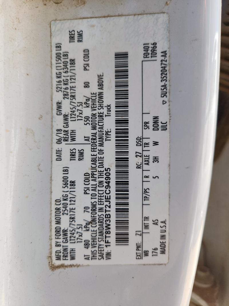 2018 FORD F350 SUPER DUTY 1FT8W3BT2JEC94905