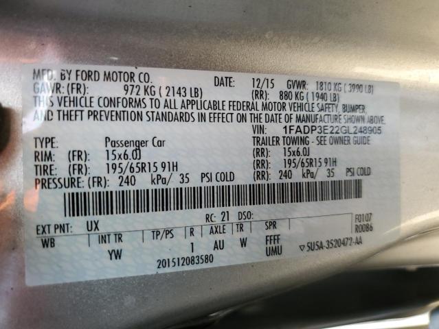 2016 FORD FOCUS S 1FADP3E22GL248905