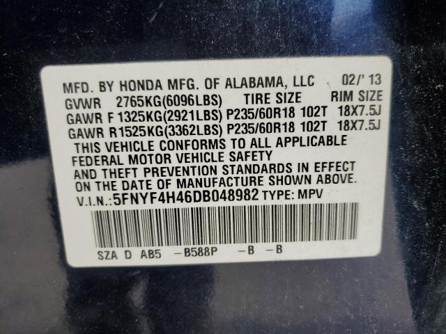 2013 HONDA PILOT EX - 5FNYF4H46DB048982
