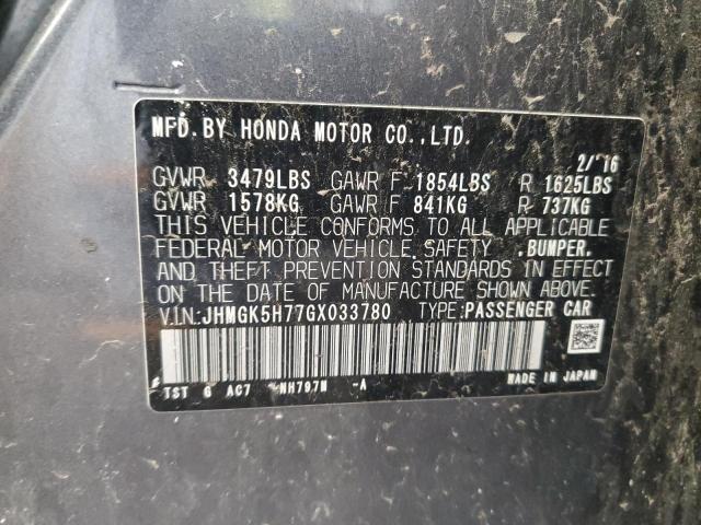 2016 HONDA FIT EX JHMGK5H77GX033780