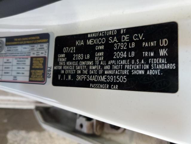 2021 KIA FORTE GT L 3KPF34ADXME391505