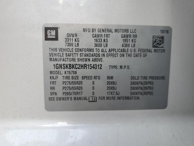 2017 CHEVROLET TAHOE K150 1GNSKBKC2HR154312