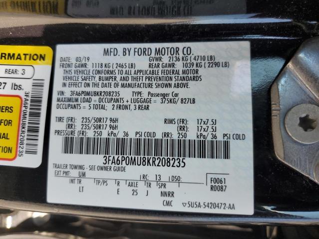 2019 FORD FUSION SEL 3FA6P0MU8KR208235