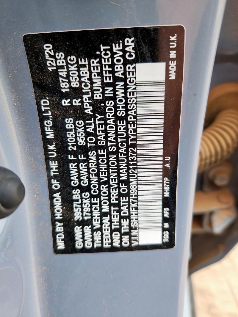 2021 HONDA CIVIC SPOR SHHFK7H98MU211372