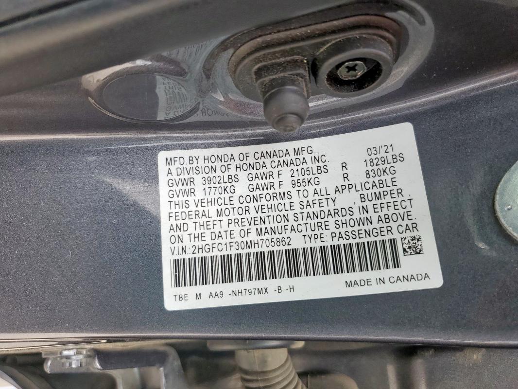 2021 HONDA CIVIC EX - 2HGFC1F30MH705862