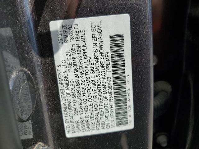2021 HONDA PILOT EXL 5FNYF6H55MB087972