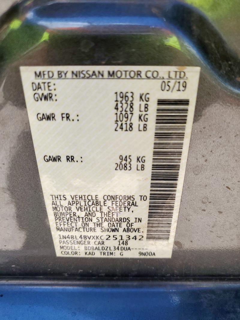 2019 NISSAN ALTIMA S 1N4BL4BVXKC251342