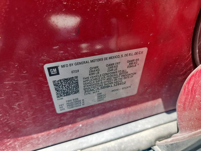 2019 CHEVROLET TRAX 1LT 3GNCJLSB9KL129412