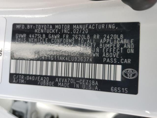 2020 TOYOTA CAMRY SE - 4T1G11AK4LU936374