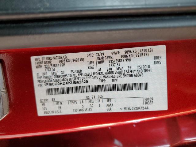 2019 FORD ESCAPE SEL 1FMCU0HDXKUB62329