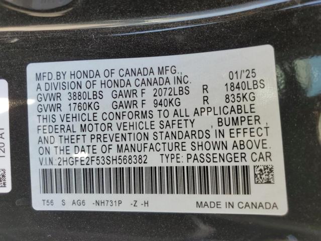 2025 HONDA CIVIC SPOR - 2HGFE2F53SH568382