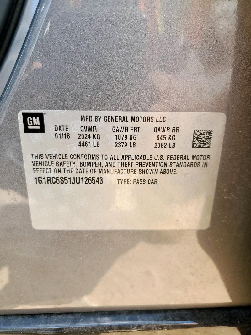 2018 CHEVROLET VOLT LT 1G1RC6S51JU126543