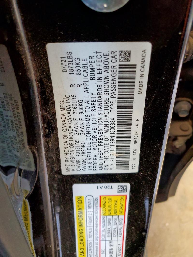 2022 HONDA CIVIC TOUR 2HGFE1F99NH306884