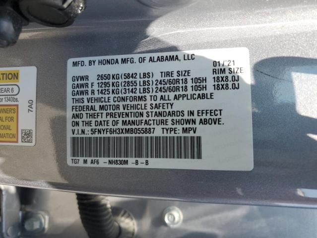 2021 HONDA PILOT EX 5FNYF6H3XMB055887