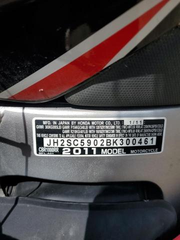 2011 HONDA CBR1000 JH2SC5902BK300461