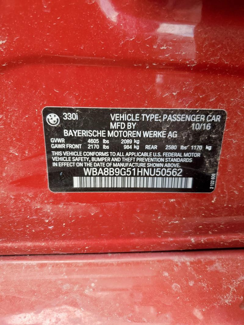 2017 BMW 330 I WBA8B9G51HNU50562