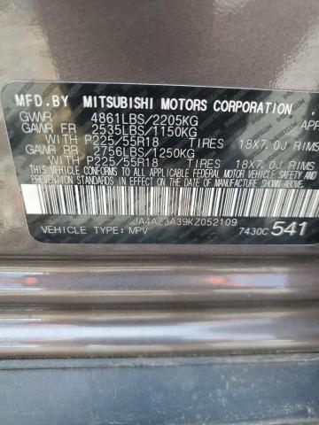 2019 MITSUBISHI OUTLANDER JA4AZ3A39KZ052109