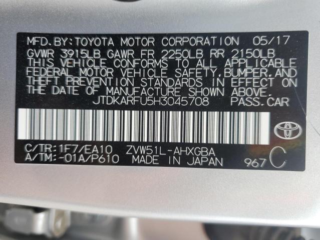 2017 TOYOTA PRIUS JTDKARFU5H3045708