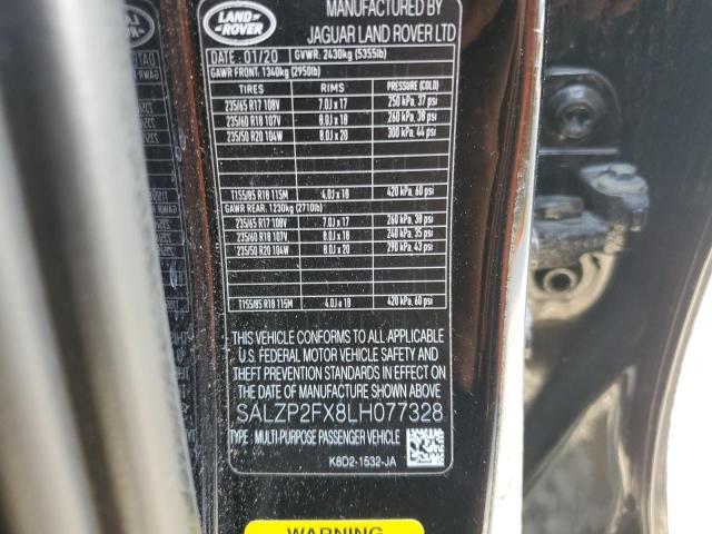 2020 LAND ROVER RANGE ROVE SALZP2FX8LH077328