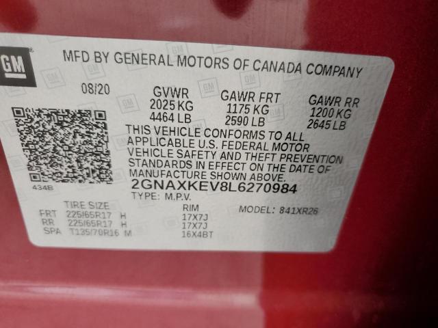 2020 CHEVROLET EQUINOX LT - 2GNAXKEV8L6270984