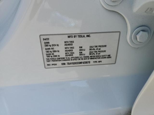 2022 TESLA MODEL Y - 7SAYGDEE6NF420870