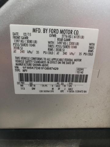 2015 FORD EXPLORER X 1FM5K7D81FGB87429