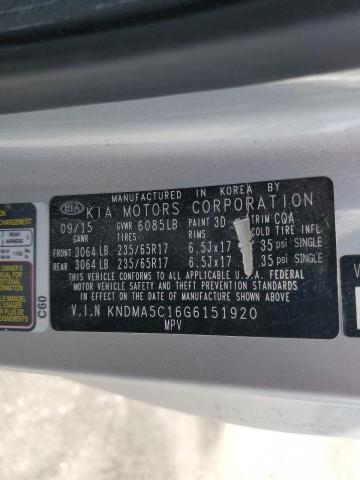 2016 KIA SEDONA L KNDMA5C16G6151920