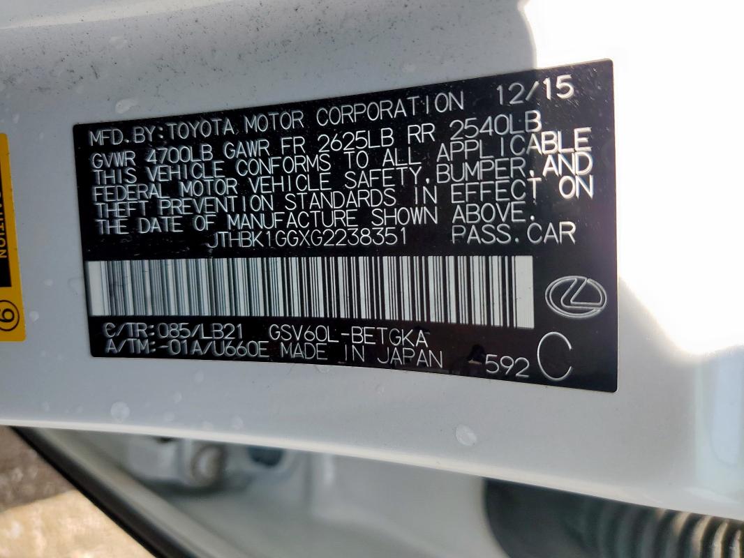 2016 LEXUS ES 350 JTHBK1GGXG2238351