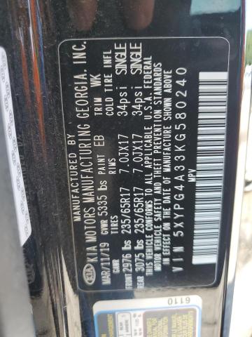 2019 KIA SORENTO L 5XYPG4A33KG580240