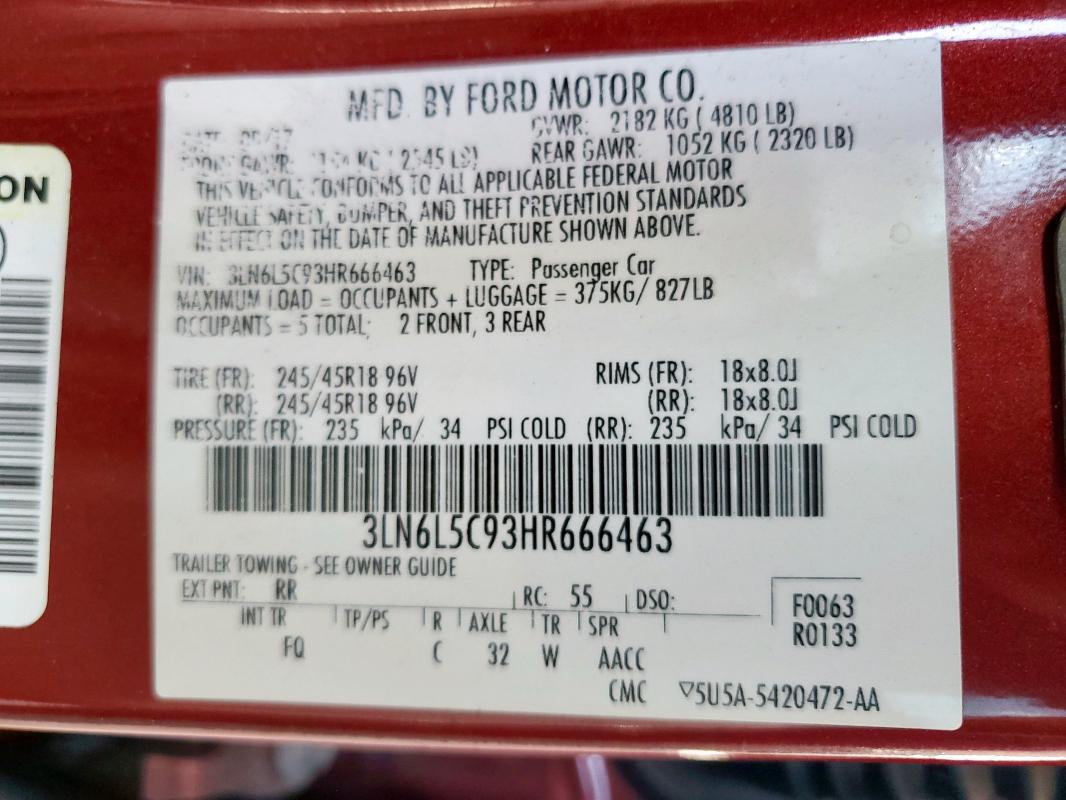 2017 LINCOLN MKZ SELECT 3LN6L5C93HR666463