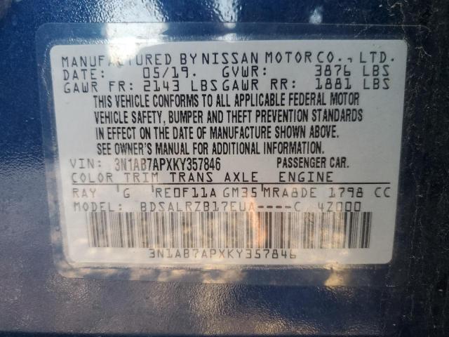2019 NISSAN SENTRA S 3N1AB7APXKY357846