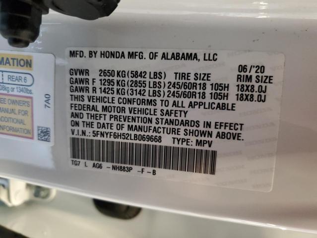 2020 HONDA PILOT EXL 5FNYF6H52LB069668