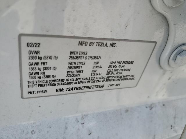 2022 TESLA MODEL Y 7SAYGDEF9NF376498