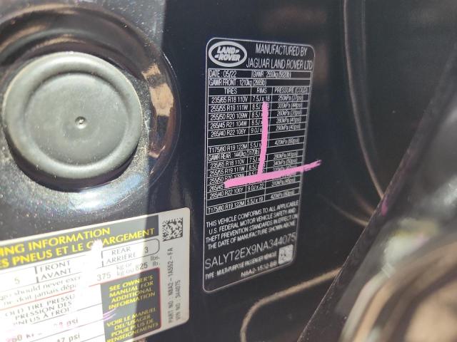 2022 LAND ROVER RANGE ROVE SALYT2EX9NA344075