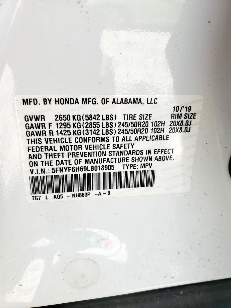 2020 HONDA PILOT TOUR 5FNYF6H69LB018905