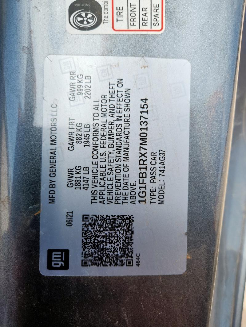 2021 CHEVROLET CAMARO LS 1G1FB1RX7M0137154