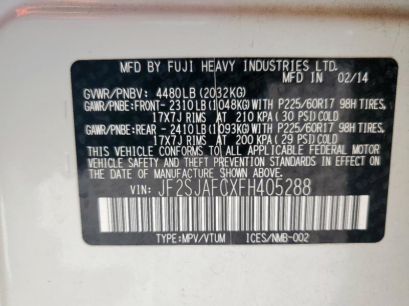 2015 SUBARU FORESTER 2 JF2SJAFCXFH405288