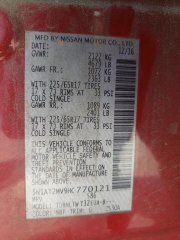 2017 NISSAN ROGUE SV 5N1AT2MV9HC770121