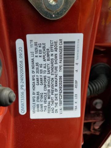 2019 HONDA CIVIC LX 19XFC2F62KE202096
