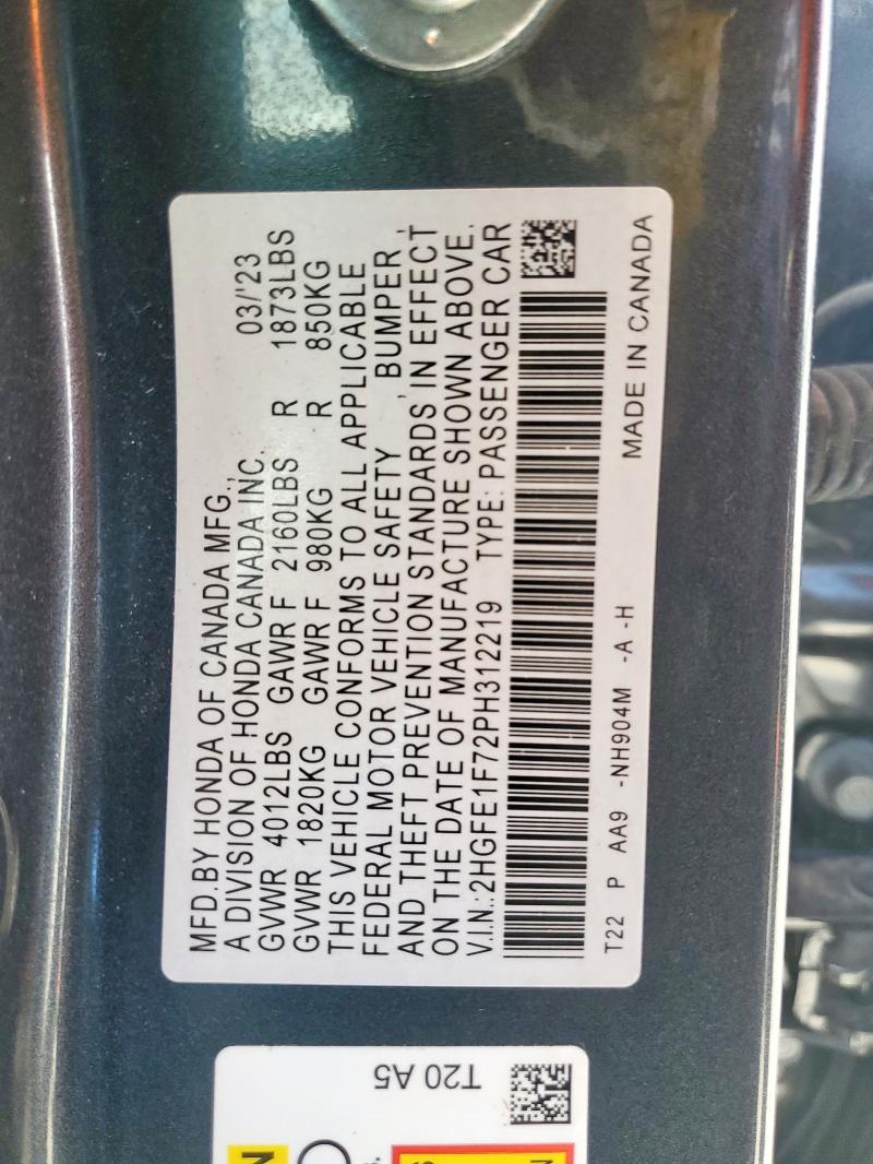 2023 HONDA CIVIC EX 2HGFE1F72PH312219