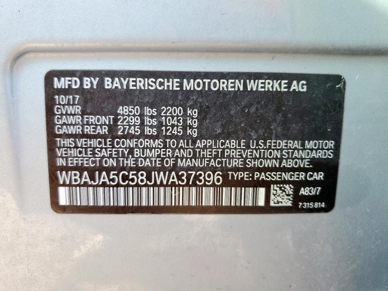 2018 BMW 530 I WBAJA5C58JWA37396