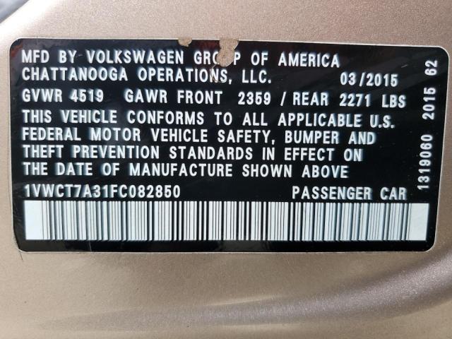 2015 VOLKSWAGEN PASSAT SEL 1VWCT7A31FC082850