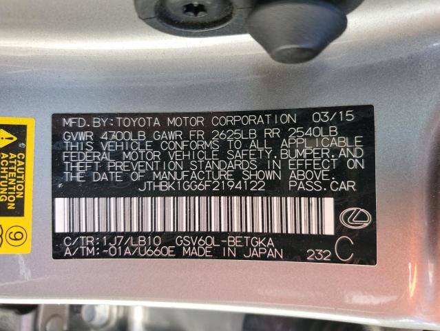 2015 LEXUS ES 350 JTHBK1GG6F2194122