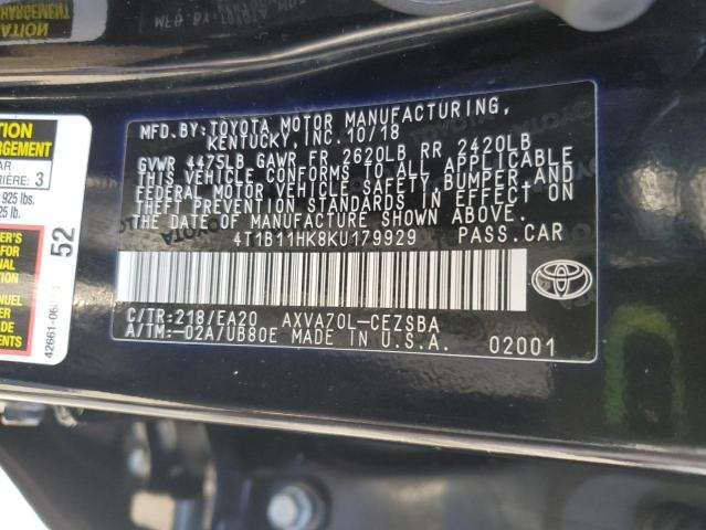 2019 TOYOTA CAMRY SE A 4T1B11HK8KU179929