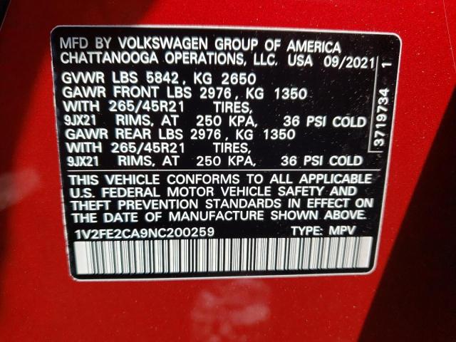 2022 VOLKSWAGEN ATLAS CROS 1V2FE2CA9NC200259